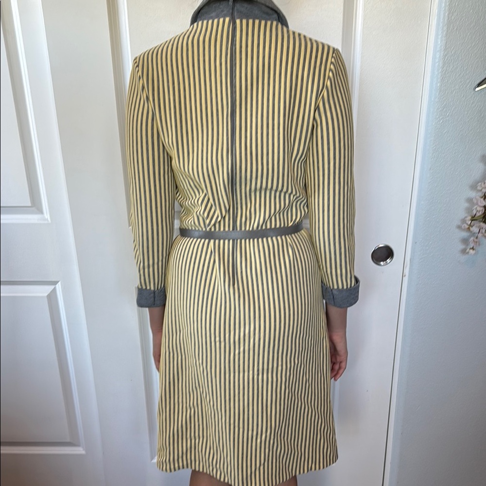 VINTAGE 60s DAVID CRYSTAL striped yellow and gray dress includes belt M L - Picture 7 of 12